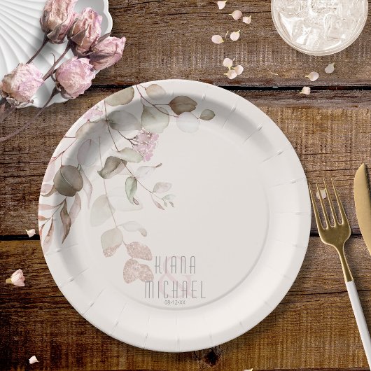 Dreamy Foliage Wedding V2 Blush Pink ID817 Pappteller
