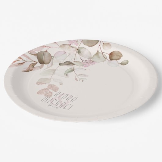 Dreamy Foliage Wedding V2 Blush Pink ID817 Pappteller (Schrägansicht)