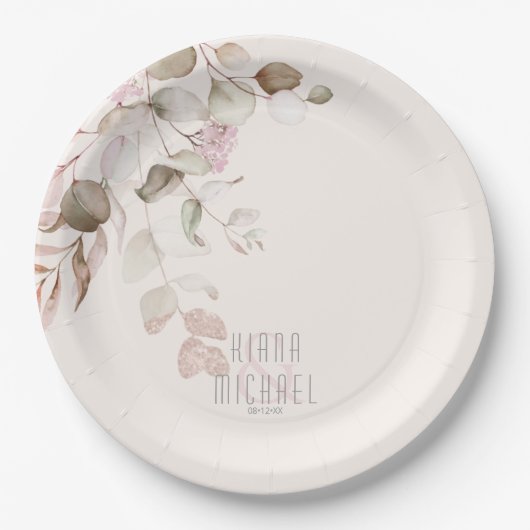 Dreamy Foliage Wedding V2 Blush Pink ID817 Pappteller (Vorderseite)