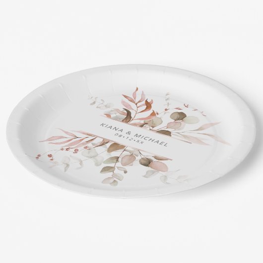 Dreamy Foliage Wedding V3 Blush Pink ID817 Pappteller (Schrägansicht)