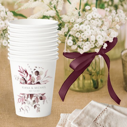 Dreamy Foliage Wedding V3 Burgundy ID817 Pappbecher