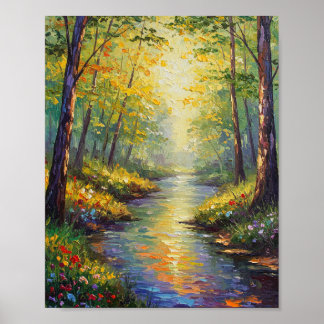 Dreamy Forest Stream | Impressionist Style Poster