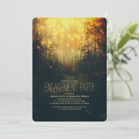 Dreamy Forest String Lights Tree Engagement Party Einladung (Stehend Vorderseite)