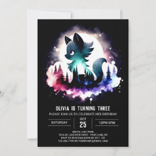 Dreamy Forest Wolf Birthday Einladung