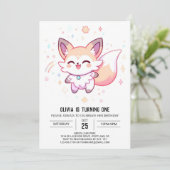 Dreamy Fox 1. Geburtstag Einladung (Stehend Vorderseite)