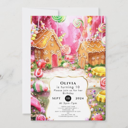 Dreamy Fun Candyland Birthday Einladung (Vorderseite)