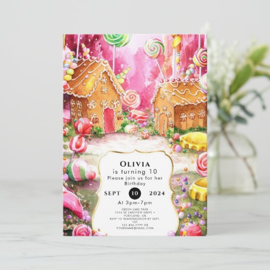 Dreamy Fun Candyland Birthday Einladung (Stehend Vorderseite)
