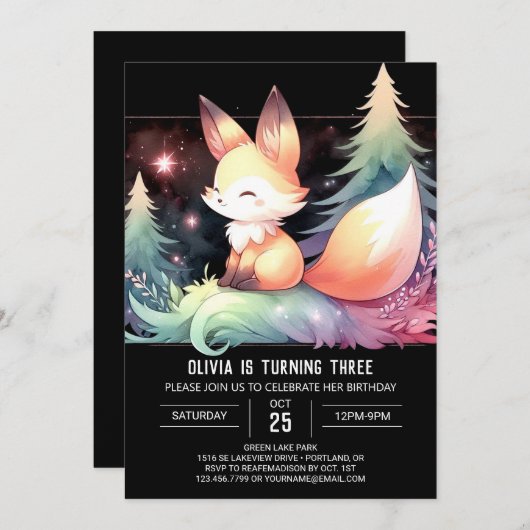 Dreamy Fun Fox Geburtstag digital Einladung (Vorne/Hinten)