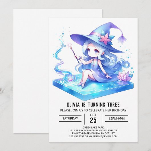 Dreamy Fun Wizard Geburtstag Einladung (Vorne/Hinten)