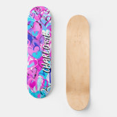 Dreamy Fusion: Blue & Pink Graffiti Hearts Skateboard (Vorderseite)