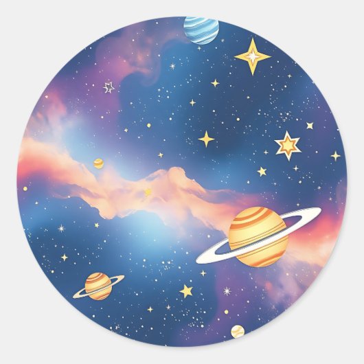Dreamy Galaxy Planets Stars Pattern Runder Aufkleber (Vorderseite)