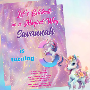 Dreamy Galaxy Unicorn 3. Geburtstag Party laden ei Einladung
