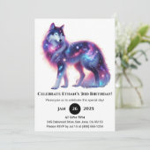 Dreamy Galaxy Wolf Birthday Einladung (Stehend Vorderseite)