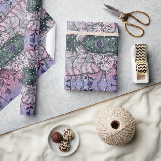 Dreamy Garden Snooze Katze Aquarelle Geschenkpapier (Kunsthandwerk)