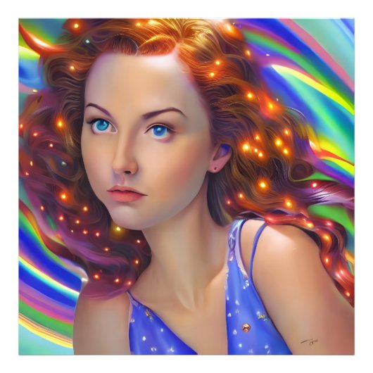 Dreamy Girl mit Rainbow Lights Fotodruck (Vorne)