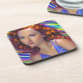 Dreamy Girl mit Rainbow Lights Getränkeuntersetzer (Linke Seite)