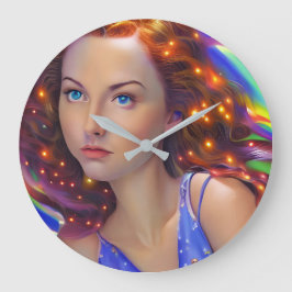 Dreamy Girl mit Rainbow Lights Große Wanduhr