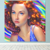 Dreamy Girl mit Rainbow Lights Leinwanddruck (Insitu (Holzboden))