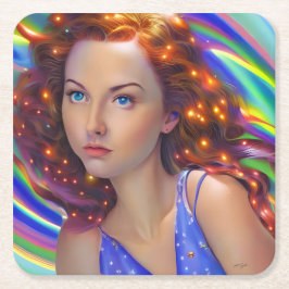 Dreamy Girl mit Rainbow Lights Rechteckiger Pappuntersetzer