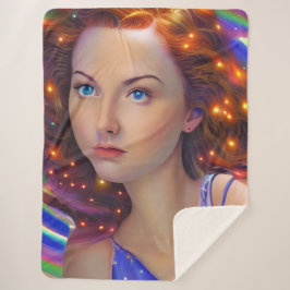 Dreamy Girl mit Rainbow Lights Sherpadecke