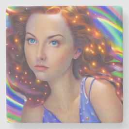 Dreamy Girl mit Rainbow Lights Steinuntersetzer