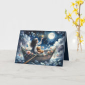 Dreamy Girl Rowing Boat Moonlit Fantasy Scene Karte (Gelbe Blume)