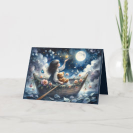 Dreamy Girl Rowing Boat Moonlit Fantasy Scene Karte