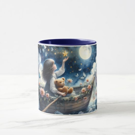 Dreamy Girl Rowing Boat Moonlit Fantasy Scene Tasse (Zentrum)