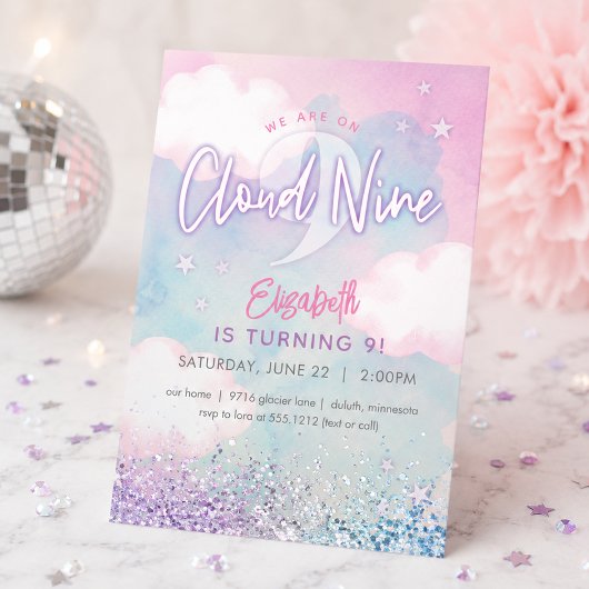 Dreamy Girly on Cloud 9. Geburtstag Einladung