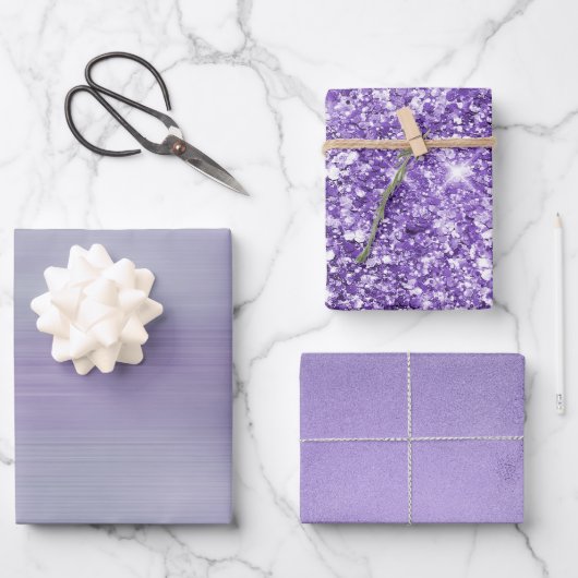Dreamy Glam Lila Lavender Glitzer Geburtstag Geschenkpapier Set (Vorderseite)