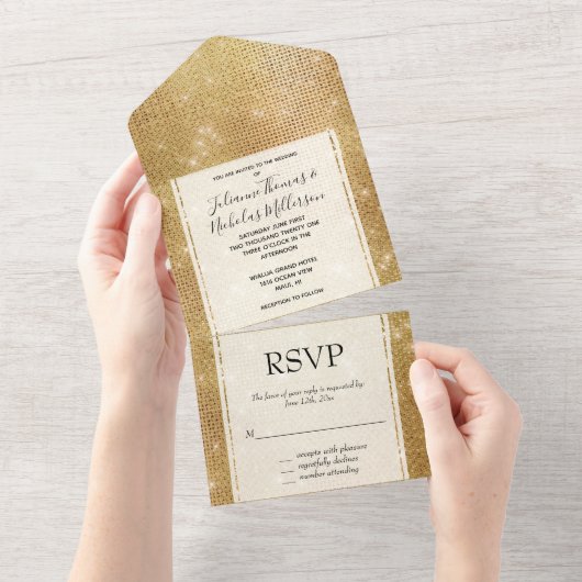 Dreamy Glitzy Gold Sparkle Wedding All In One Einladung (Abreißen)