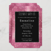 Dreamy Glitzy Pink Black Silver Sparkle Einladung (Vorne/Hinten)