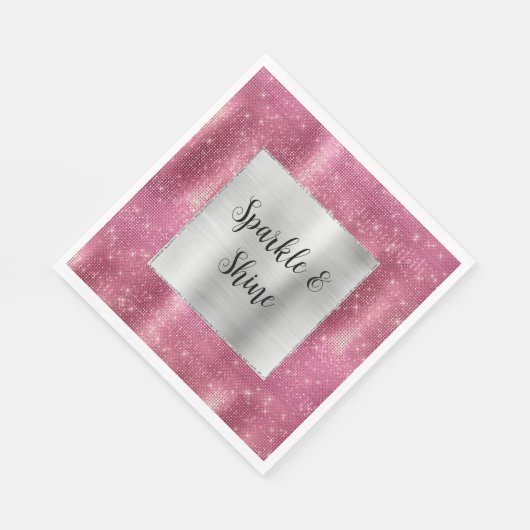 Dreamy Glitzy Pink Silver Sparkle Serviette (Ecke)