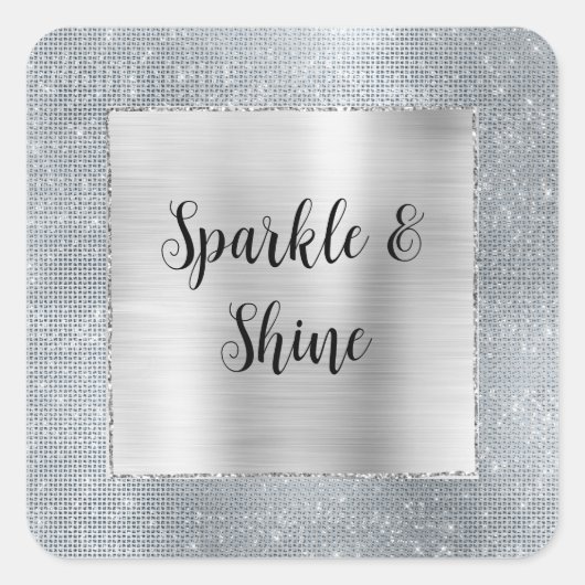 Dreamy Glitzy Silver Sparkle Quadratischer Aufkleber (Vorderseite)