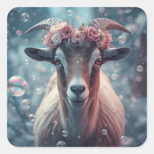 Dreamy Goat Art Quadratischer Aufkleber (Vorderseite)