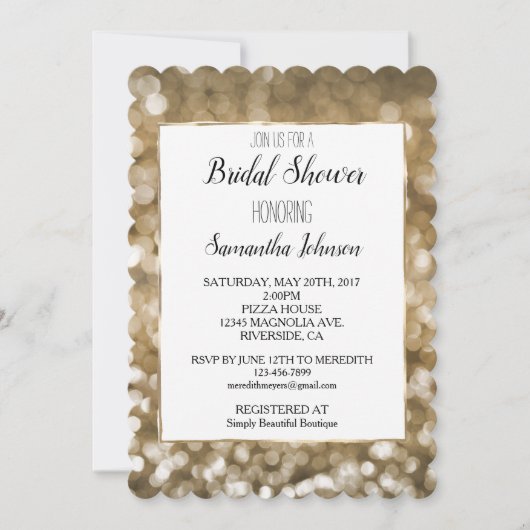 Dreamy Gold Bokeh Brautparty Einladung (Vorderseite)