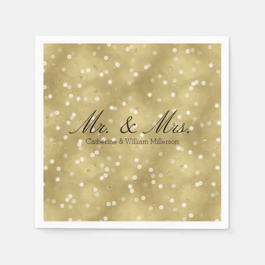 Dreamy Gold Bokeh Confetti Mr. and Mrs Wedding Serviette (Vorderseite)
