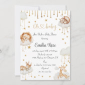 Dreamy Gold Starry Sky Sleeping Animals Dusche Einladung (Vorderseite)