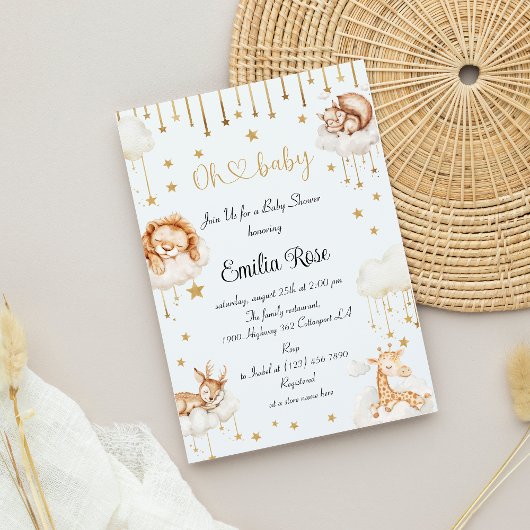 Dreamy Gold Starry Sky Sleeping Animals Dusche Einladung