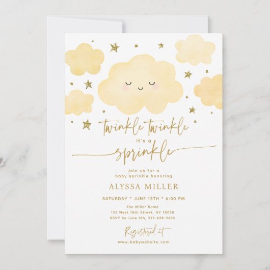 Dreamy Gold Twinkle Star Cloud Baby Sprinkle Einladung (Vorderseite)