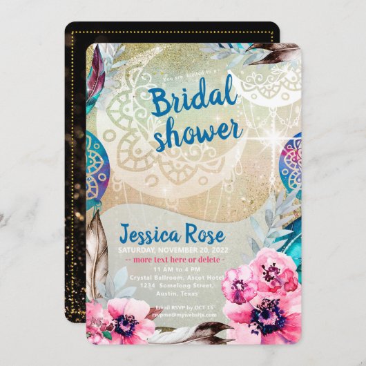 Dreamy Golden Boho Moon Brautparty Einladung (Vorne/Hinten)