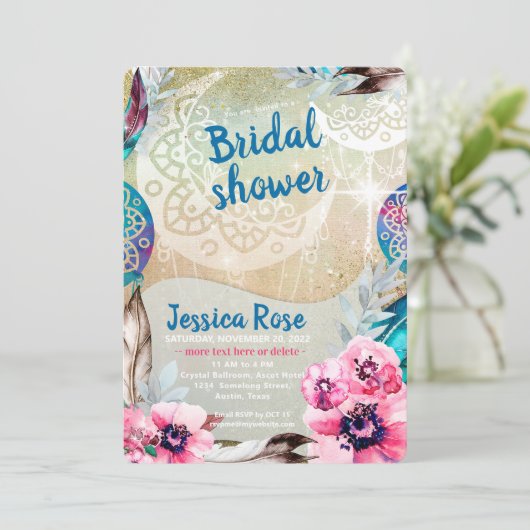 Dreamy Golden Boho Moon Brautparty Einladung (Stehend Vorderseite)