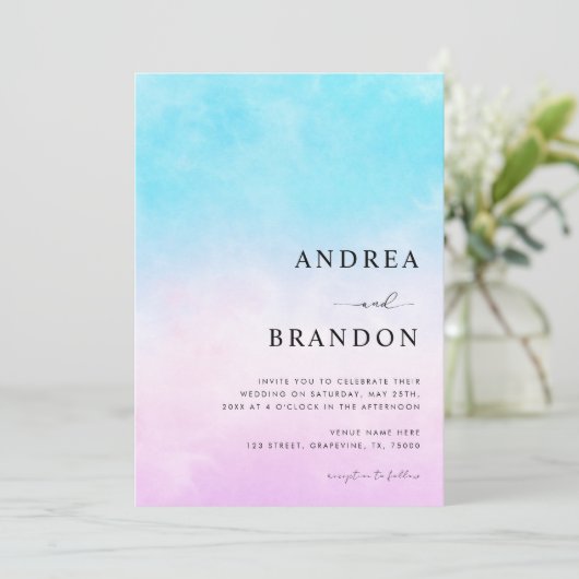 Dreamy Gradient Clouds QR-Code in einer Hochzeit Einladung (Stehend Vorderseite)