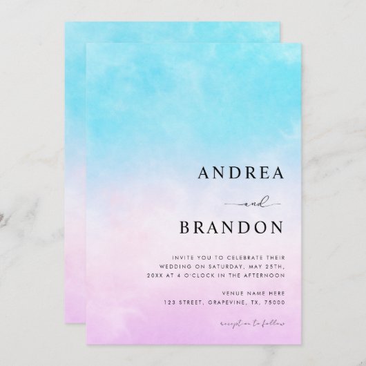 Dreamy Gradient Clouds QR-Code in einer Hochzeit Einladung (Vorne/Hinten)