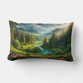 Dreamy Green Impressionist River Landscape Lendenkissen