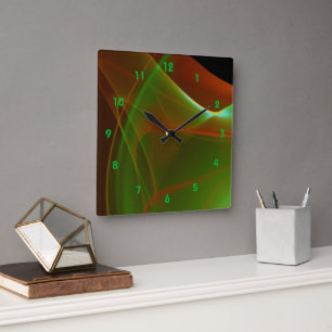 Dreamy Green und Orange Sweep Fraktal Quadratische Wanduhr