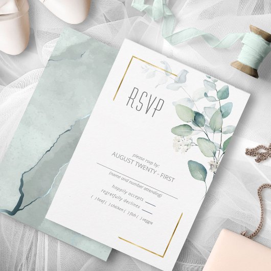 Dreamy Green Wedding Green/Blue ID817 RSVP Karte