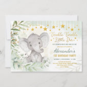 Dreamy Greenerie Moon & Stars Elefant 1. Geburtsta Einladung (Vorderseite)