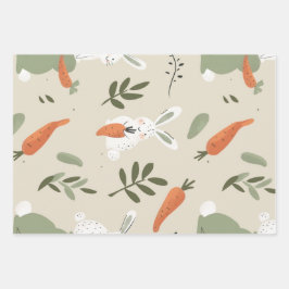 Dreamy Grüntöne Floral Bunny Set von 3 Geschenkpapier Set
