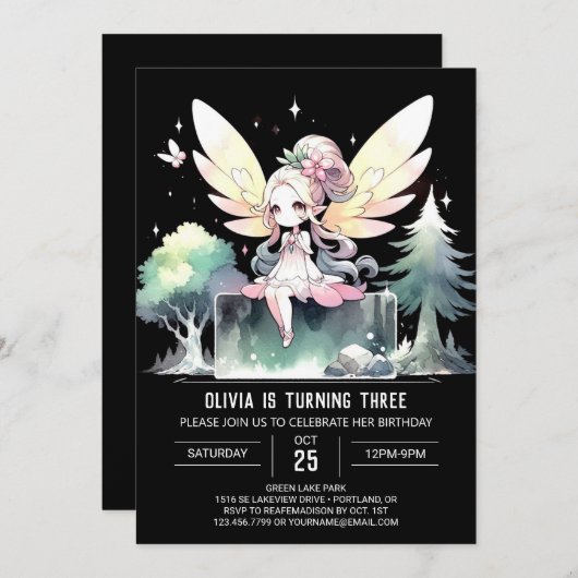 Dreamy Happy Fairy Birthday Einladung (Vorne/Hinten)